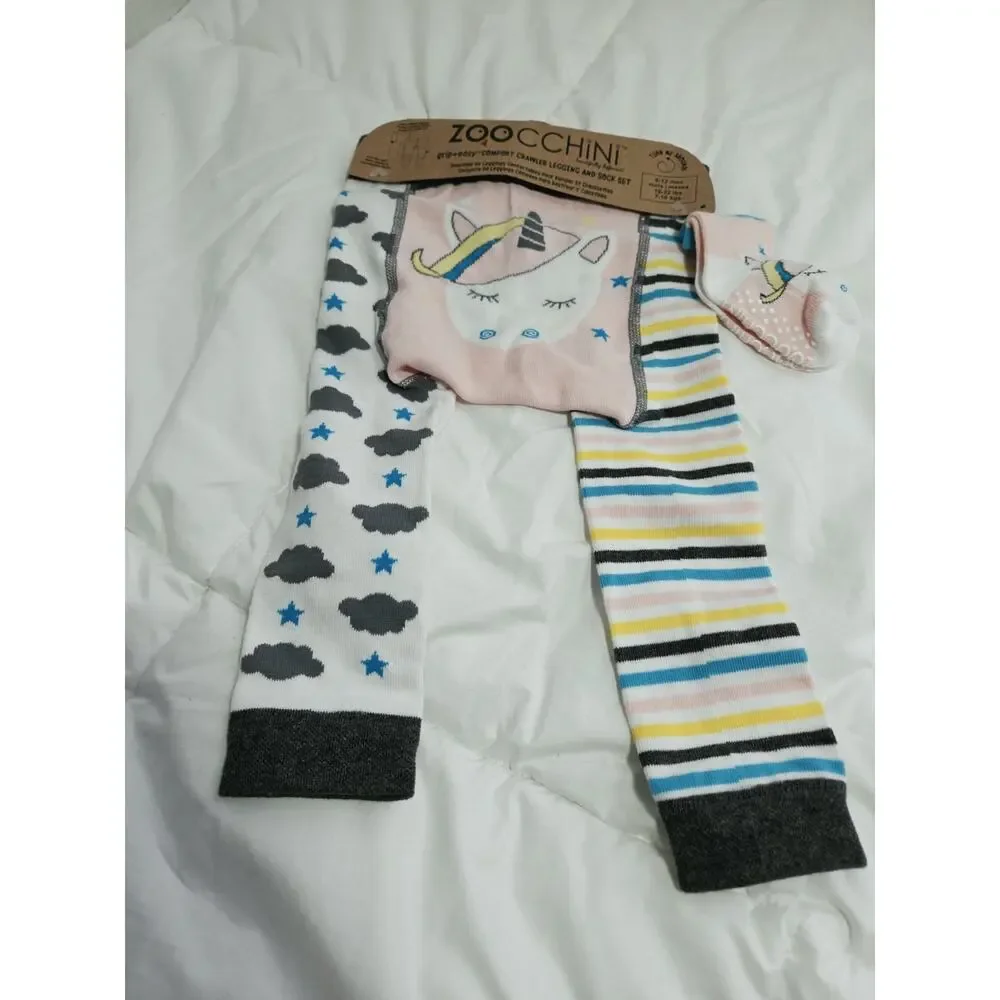 Zoocchini Baby Girl Crawler Leggings & Socks Set Unicorn 6-12Month Confort Nwt